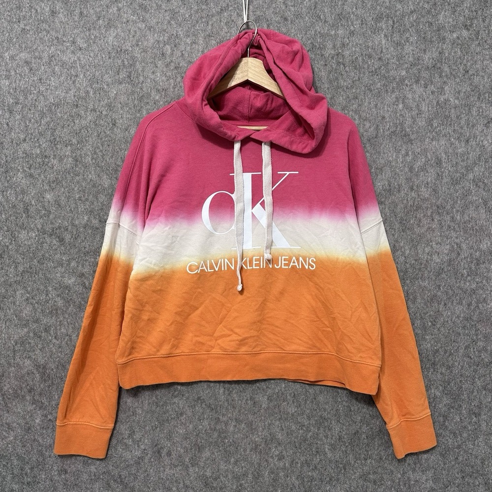 Calvin Klein Jeans Women's‎ Ombre Dip Dye Cropped Hoodie Sweatshirt Sz Large